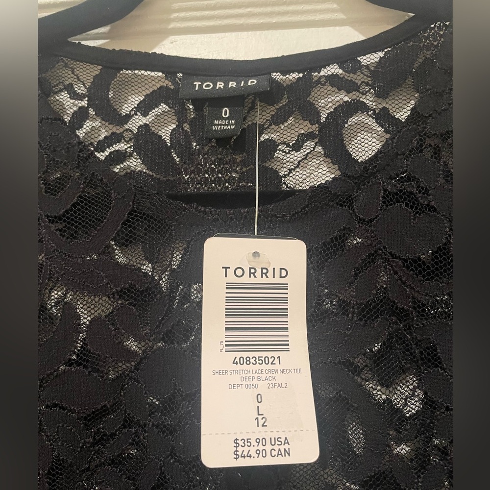 Sheer Stretch Lace Crew Neck Tee- Torrid - Picture 4 of 7